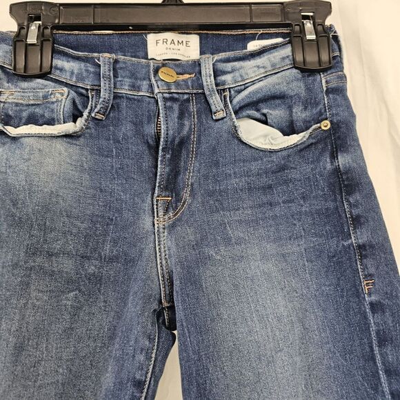 Frame Le Skinny De Jeanne Womens Size 25 Distressed Jeans Raw Hem - Picture 4 of 7